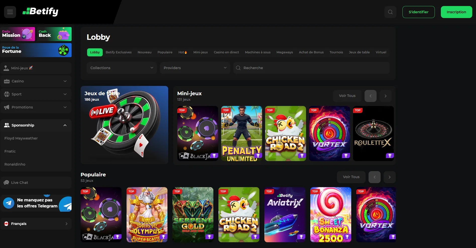 Betify Casino FR – jeux et catégories disponibles