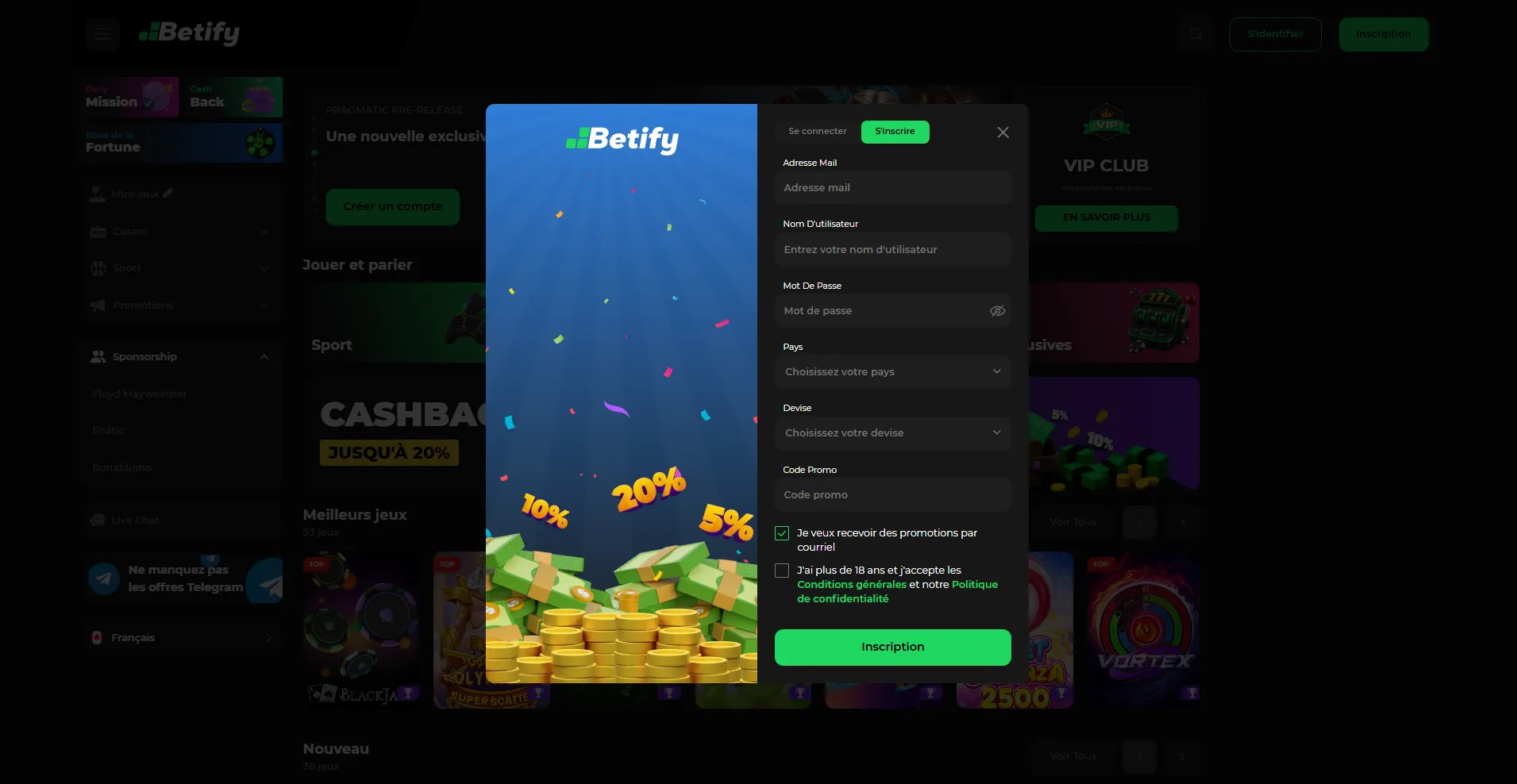 Code promo Betify – étapes d'utilisation